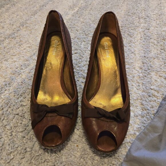 Miu Miu Womens Suede Leather Slide On Open Toe Wedge Pumps Brown Size 10 - Picture 1 of 13